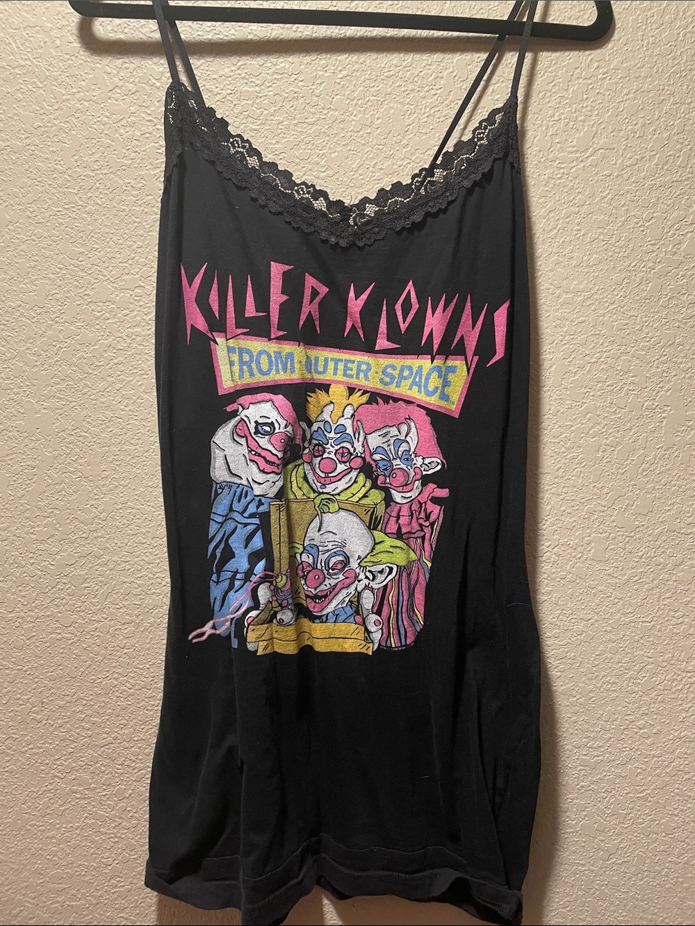 Eye Candy Killer Klowns From Outer Space Black Graphic Lace-Trim Slip Dress